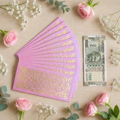 Premium Pink  And Golden Laser Cut Shagun Lifafa – Designer Wedding Money Envelopes India | IZELS| PACK OF 10