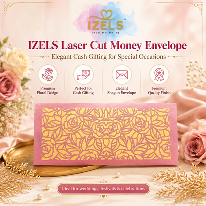 Premium Pink  And Golden Laser Cut Shagun Lifafa – Designer Wedding Money Envelopes India | IZELS| PACK OF 10