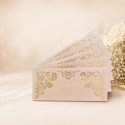 Premium Beige & Gold Laser Cut Money Envelopes Pack of 10 – Premium Shagun Lifafa, Cash Gift Envelope & Wedding Money Cover by IZELS