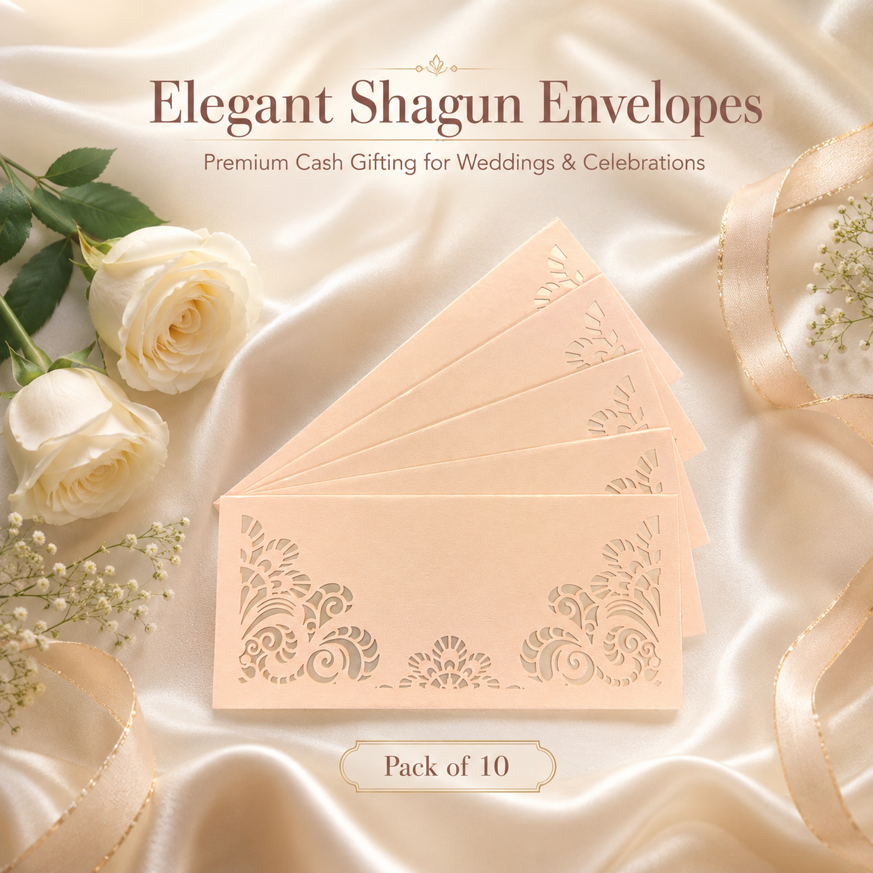 Premium Pink And Golden  Laser Cut Shagun Lifafa – Designer Wedding Money Envelopes India | IZELS | PACK OF 10