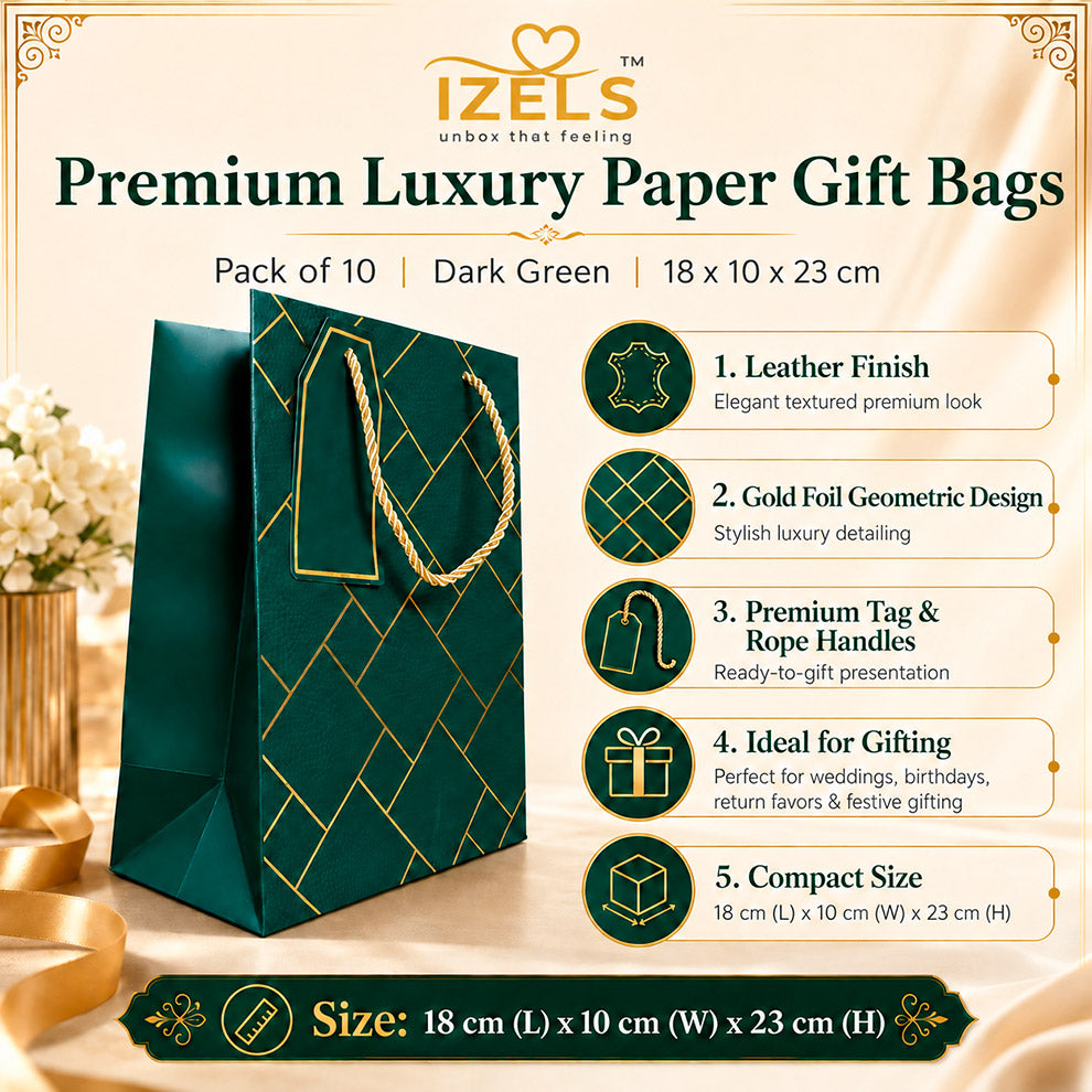 IZELS Premium Luxury Paper Gift Bags-Dark Green