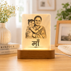Personalised Maa Photo LED Acrylic Lamp with Wooden Base – Custom Mother Photo Night Light Gift for Mom, Maa & Mother