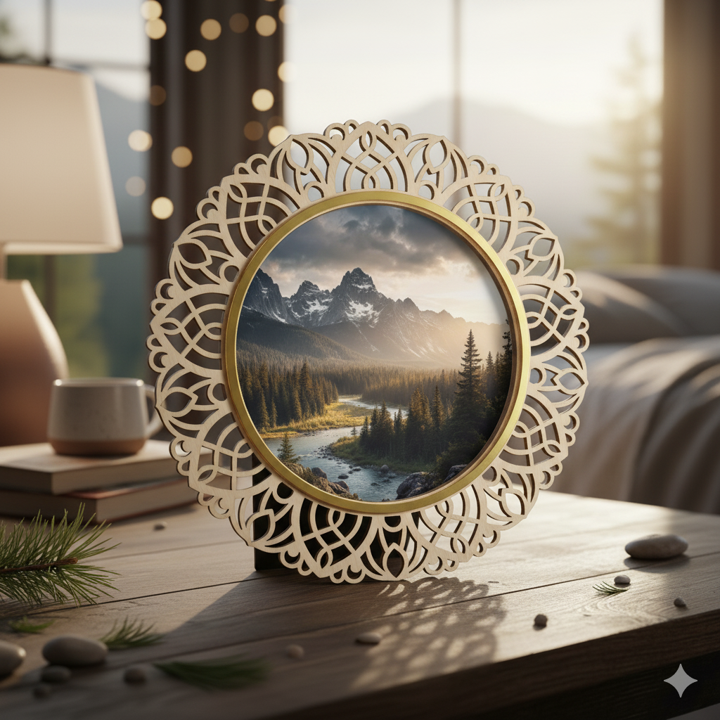 Izels Round Lace Border Photo Frame - Wooden