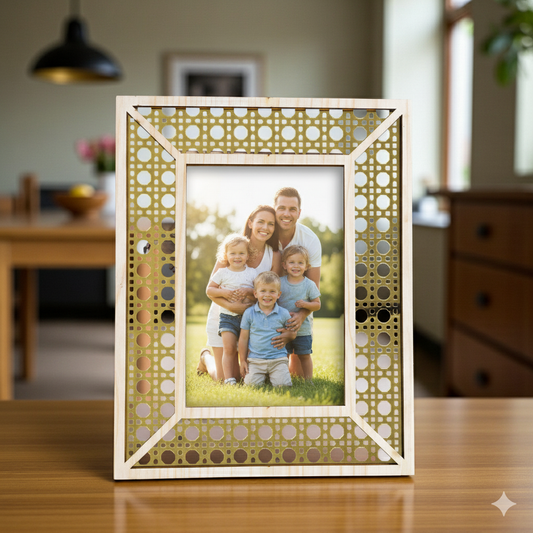 Izels Rectangle Ratten Border Photo Frame - Wooden