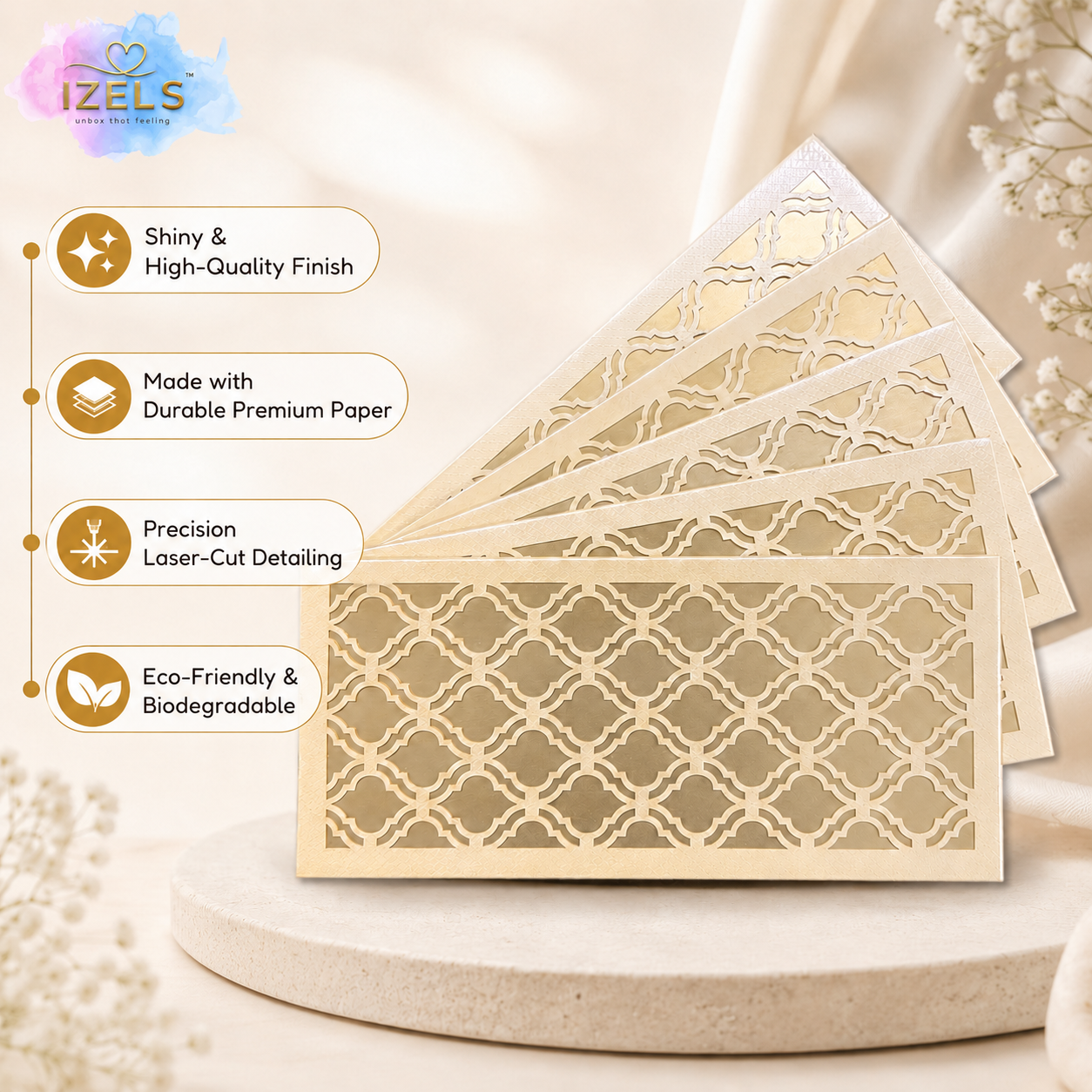 PEACH & GOLD Laser Cut Money Envelopes Pack of 10 | Premium Shagun Lifafa for Wedding, Diwali,  Cash Gift & Festive Gifting - IZELS