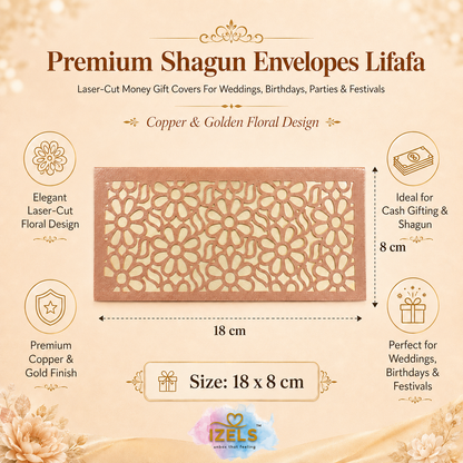 PEACH & GOLD Laser Cut Money Envelopes Pack of 10 – Premium Shagun Lifafa, Cash Gift Envelope & Wedding Money Cover by IZELS