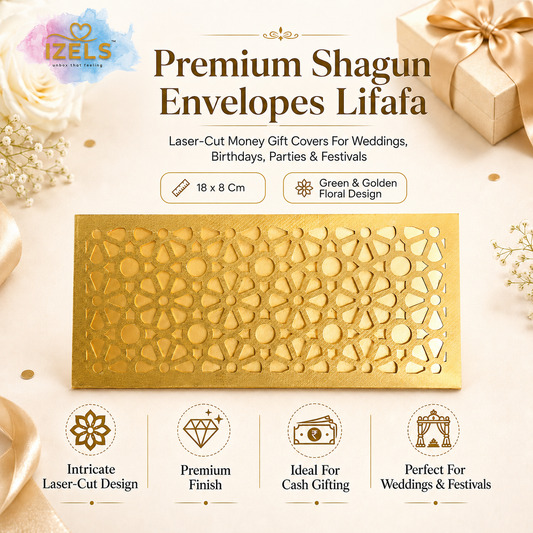GREEN & GOLD Laser Cut Money Envelopes Pack of 10 – Premium Shagun Lifafa, Cash Gift Envelope & Wedding Money Cover by IZELS