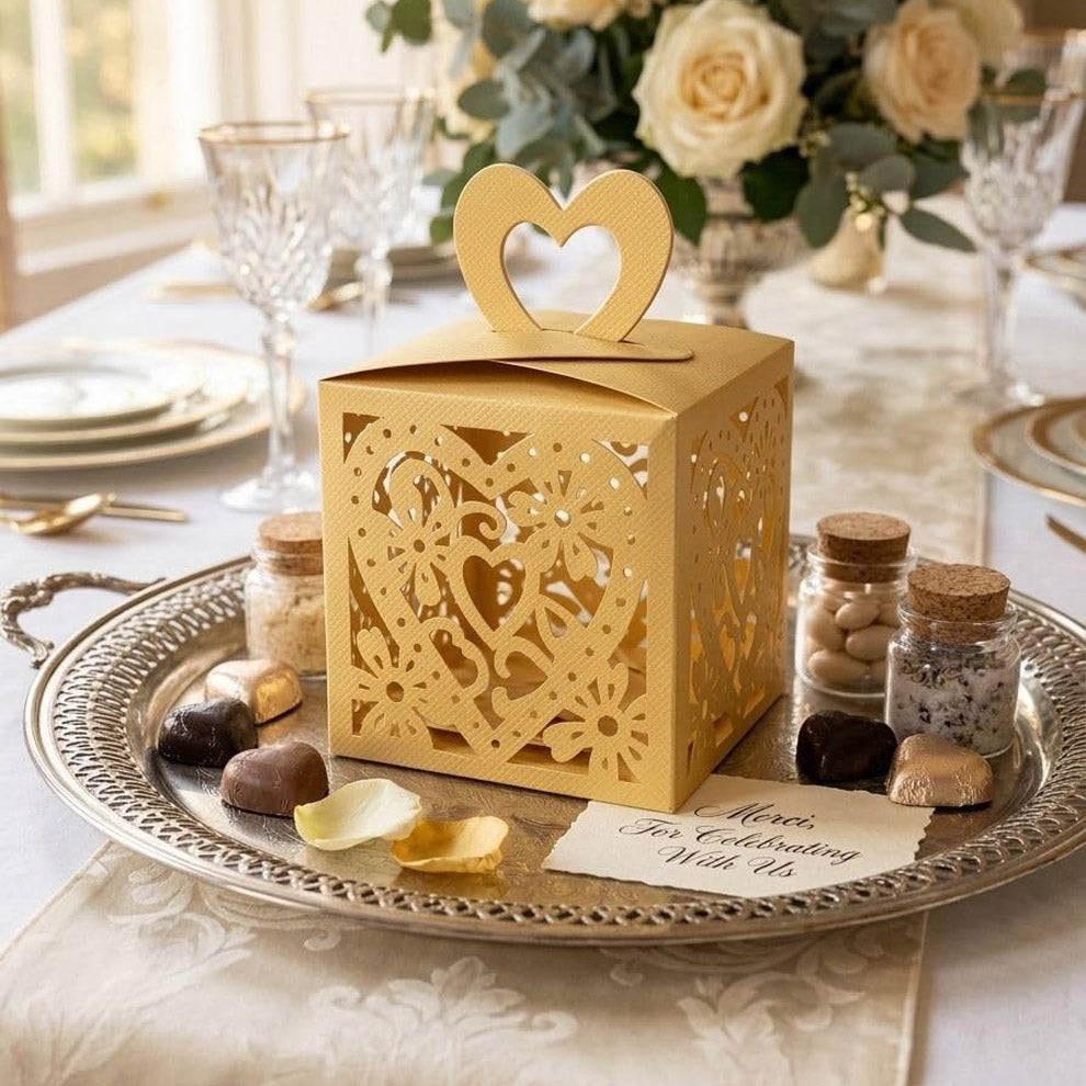 Laser Cut Gift Boxes with Handle - Heart Design