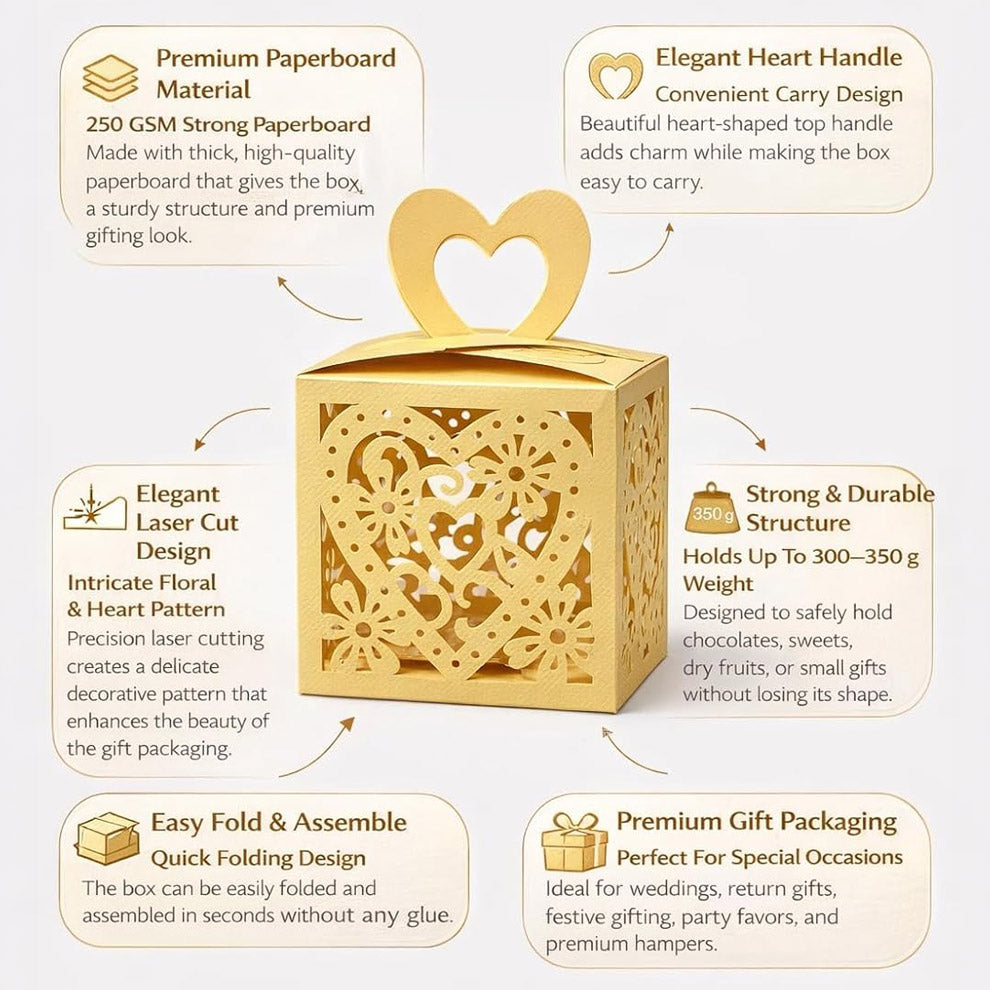 Laser Cut Gift Boxes with Handle - Heart Design