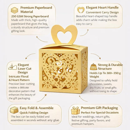 Laser Cut Gift Boxes with Handle - Heart Design