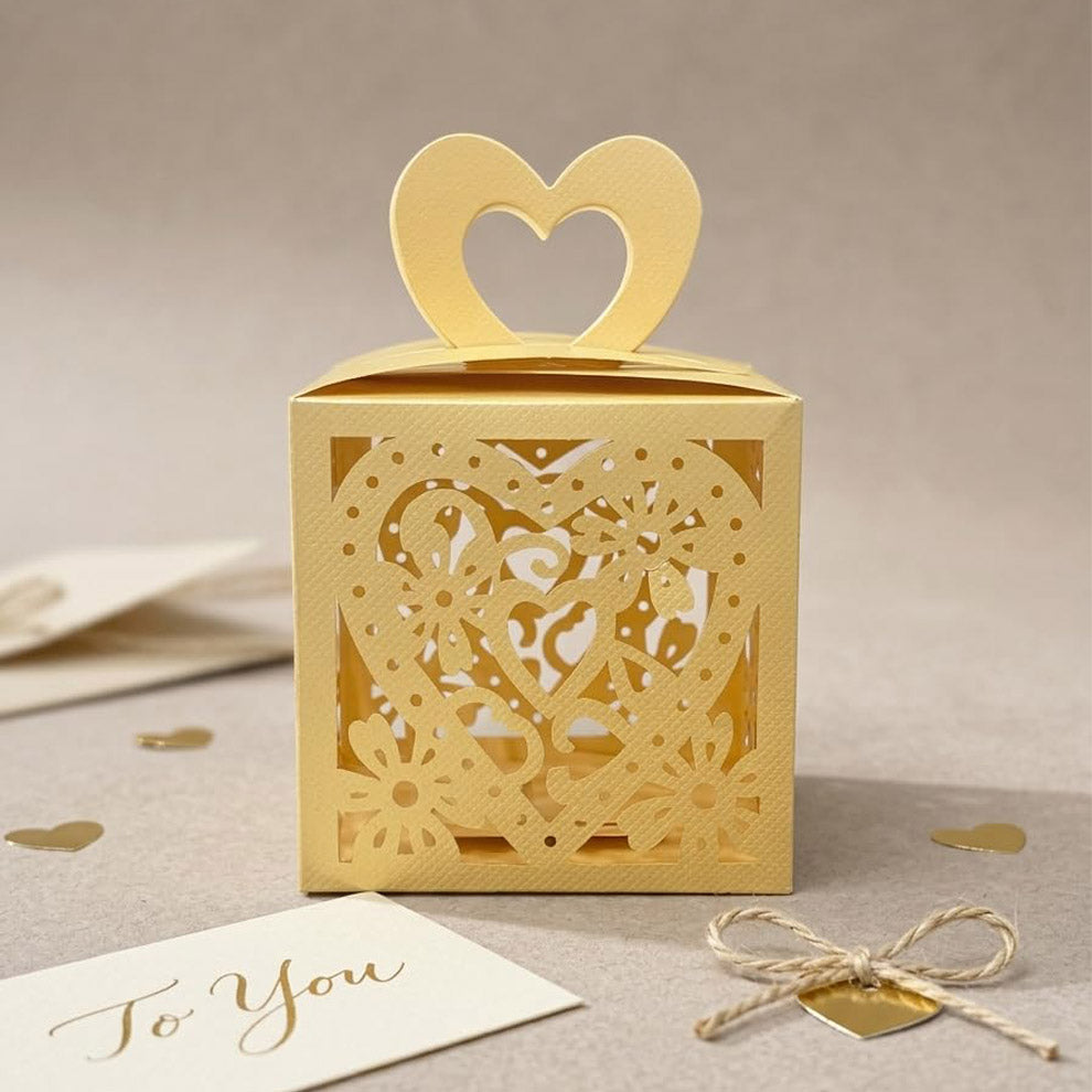 Laser Cut Gift Boxes with Handle - Heart Design