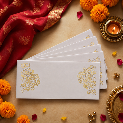 WHITE & GOLD Laser Cut Money Envelopes Pack of 10 – Premium Shagun Lifafa, Cash Gift Envelope & Wedding Money Cover by IZELS