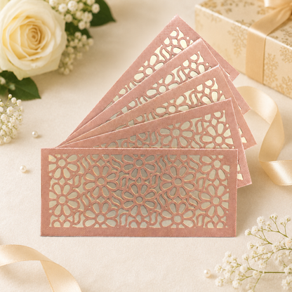 PEACH & GOLD Laser Cut Money Envelopes Pack of 10 – Premium Shagun Lifafa, Cash Gift Envelope & Wedding Money Cover by IZELS
