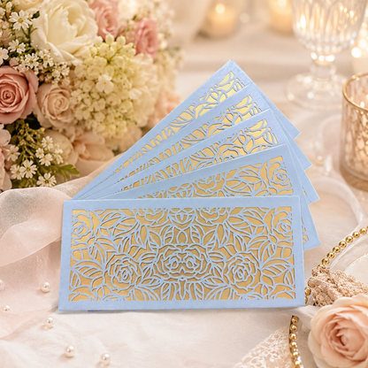 Premium BABY BLUE & GOLD Laser Cut Money Envelopes Pack of 10 – Premium Shagun Lifafa, Cash Gift Envelope & Wedding Money Cover by IZELS