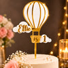 Personalised Hot Air Balloon Cake Topper in Golden & White Mirror Acrylic – Custom Name and Age