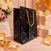 Premium BLACK Metallic Gift Bag 23×18×10 cm | Luxury Paper Gift Bag with Gold Foiling Marble Design, Rope Handle & Gift Tag | Reusable Gift Packaging for Birthday, Wedding, Anniversary, Return Gift, Baby Shower, Corporate & Festive Gifting