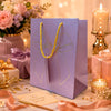 Premium LAVENDER Metallic Gift Bag 23 × 18 × 10 cm with Gold Foiling Bow Design, Rope Handle & Gift Tag | Luxury Paper Gift Bag for Birthday, Wedding, Anniversary, Festive & Corporate Gifting