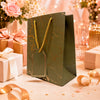Premium GREEN Metallic Gift Bag 23×18×10 cm | Luxury Paper Gift Bag with Gold Foiling Marble Design, Rope Handle & Gift Tag | Reusable Gift Packaging for Birthday, Wedding, Anniversary, Return Gift, Baby Shower, Corporate & Festive Gifting