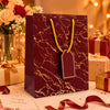 Premium MAROON Metallic Gift Bag 23×18×10 cm | Luxury Paper Gift Bag with Gold Foiling Marble Design, Rope Handle & Gift Tag | Reusable Gift Packaging for Birthday, Wedding, Anniversary, Return Gift, Baby Shower, Corporate & Festive Gifting