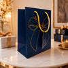 Premium BLUE Metallic Gift Bag 23 × 18 × 10 cm with Gold Foiling Bow Design, Rope Handle & Gift Tag | Luxury Paper Gift Bag for Birthday, Wedding, Anniversary, Festive & Corporate Gifting