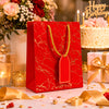 Premium RED Glitter Gift Bag 23×18×10 cm | Metallic Paper Gift Bag with Gold Foiling Design, Rope Handle & Tag | Reusable Luxury Gift Bag for Birthday, Wedding, Anniversary & Festive Gifting