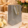 Premium SILVER Metallic Gift Bag 23×18×10 cm | Luxury Paper Gift Bag with Gold Foiling Marble Design, Rope Handle & Gift Tag | Reusable Gift Packaging for Birthday, Wedding, Anniversary, Return Gift, Baby Shower, Corporate & Festive Gifting