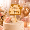 Personalised Name Birthday Cake Topper | Custom Name Cake Topper | Premium Laminated MDF & Golden Acrylic Floral Cake Decoration | Laser Cut Birthday Topper – 6 x 4 Inch