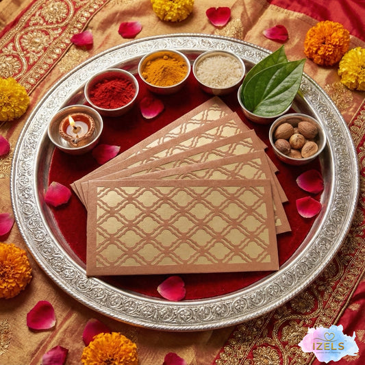 Shagun Lifafa - Brown & Golden Jaali (10 Pcs)