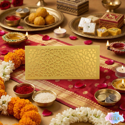 Shagun Lifafa - Green & Golden Floral design (10 Pcs)