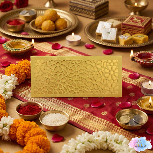 Shagun Lifafa - Green & Golden Floral design (10 Pcs)