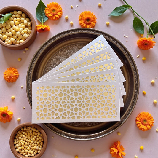 Shagun Lifafa - Grey & Golden Geometric design (10 Pcs)