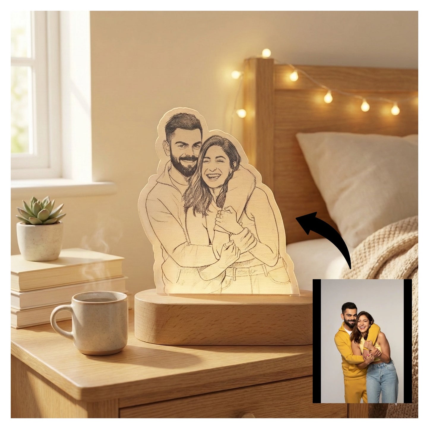 Lamp with Customized Photos - Wooden Frame
