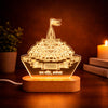 Ram Mandir Ayodhya 3D LED Acrylic Night Lamp with Wooden Base – Warm White Spiritual Lamp for Home Temple, Pooja Room & Religious Gift