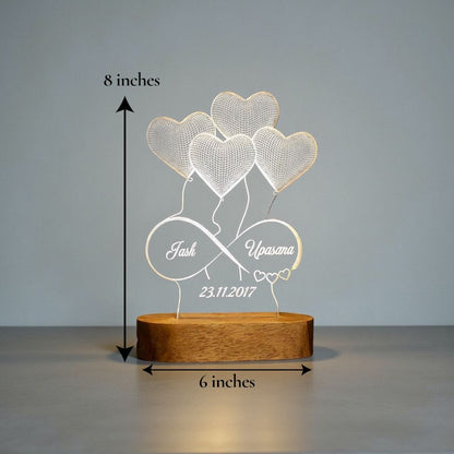 Customised Couple LED Lamp - 4 Hearts