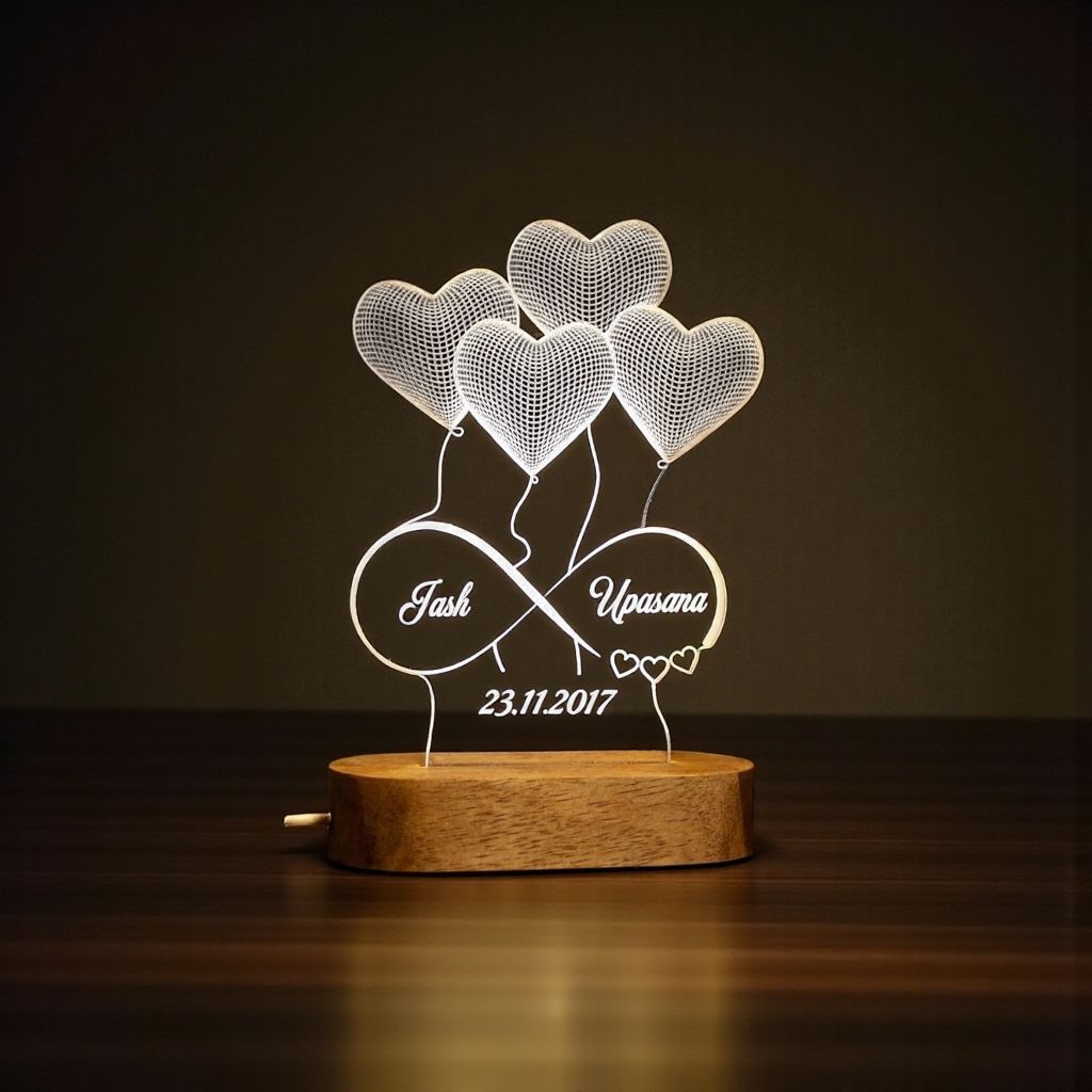 Customised Couple LED Lamp - 4 Hearts