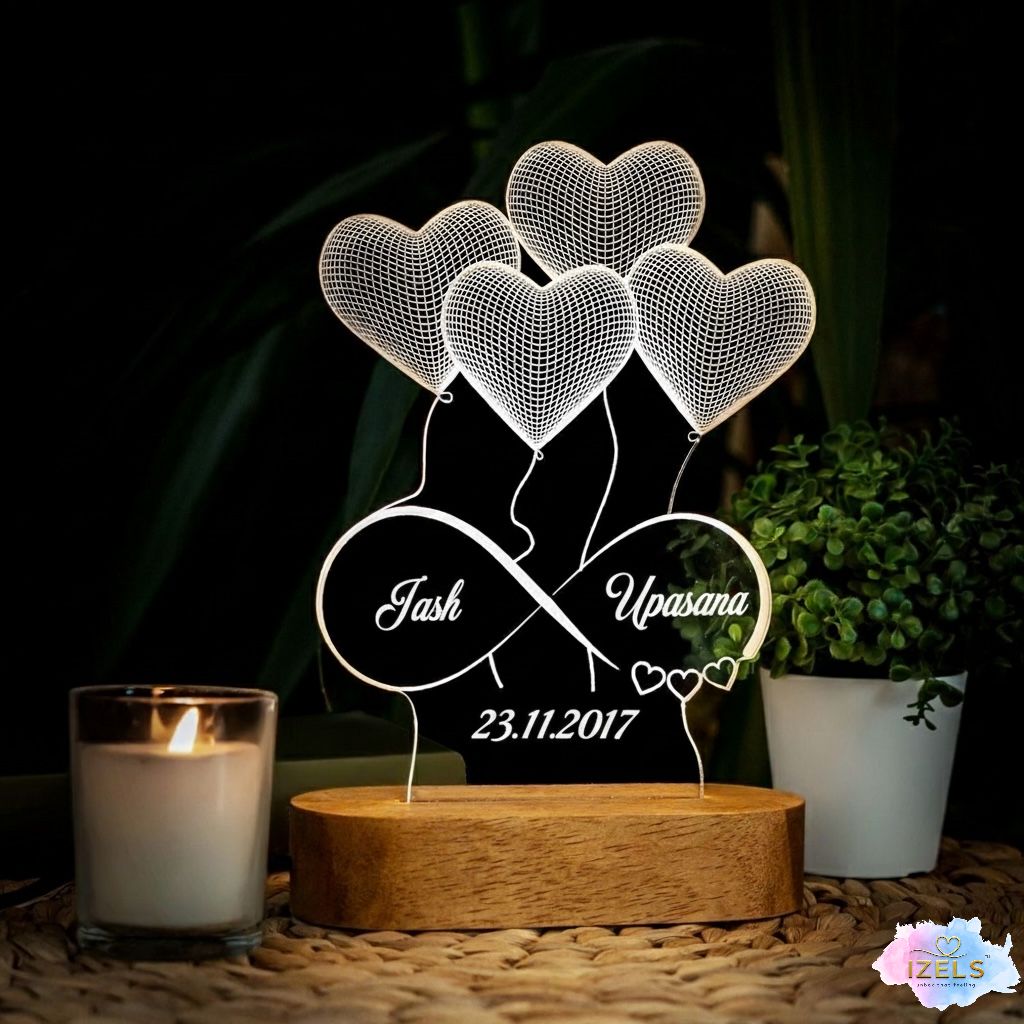 Customised Couple LED Lamp - 4 Hearts