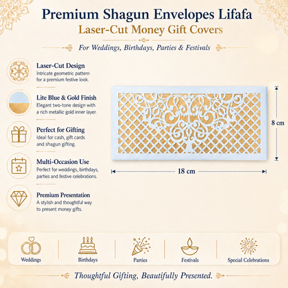 Premium BLUE AND GOLD Laser Cut Money Envelopes Pack of 10 – Premium Shagun Lifafa, Cash Gift Envelope & Wedding Money Cover by IZELS